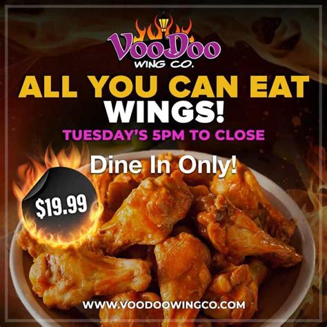 Voodoo wings - Voodoo Brewing Company, 120 E 8th St, Cincinnati, OH 45202, 100 Photos, Mon - 11:00 am - 9:00 pm, Tue - 11:00 am - 10:00 pm, Wed - 11:00 am ... Visited Voodoo during wing week. The wings were fine. The beer was fine. The service and atmosphere were pretty blah. You order through an app.